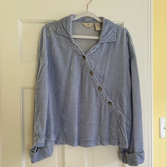 J.Jill Asymmetrical Blue Felt Button up Women’s Long Sleeve Top Size XSS - Picture 1 of 7